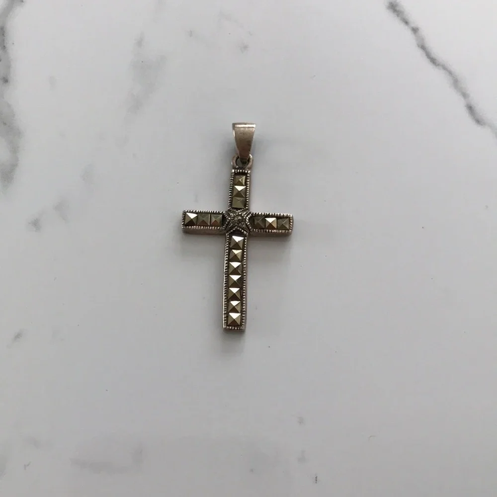 Vintage Sterling Silver Marcasite Cross Pendant